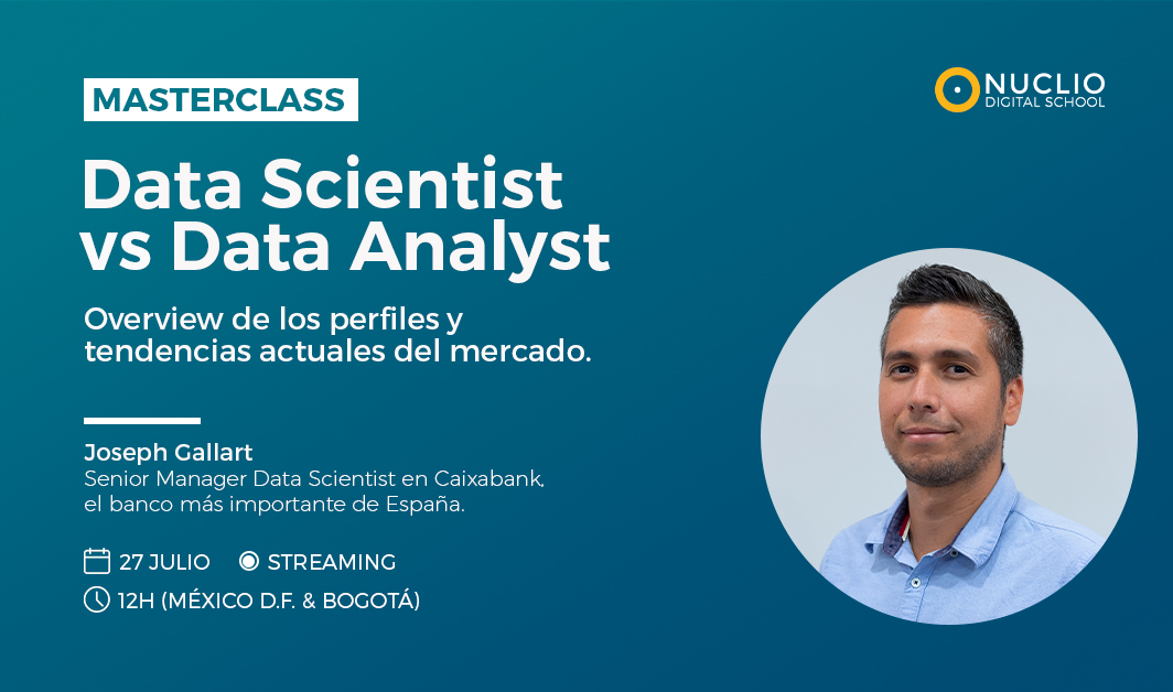 imagen con titulo masterclass Data Scientist vs Data Analyst